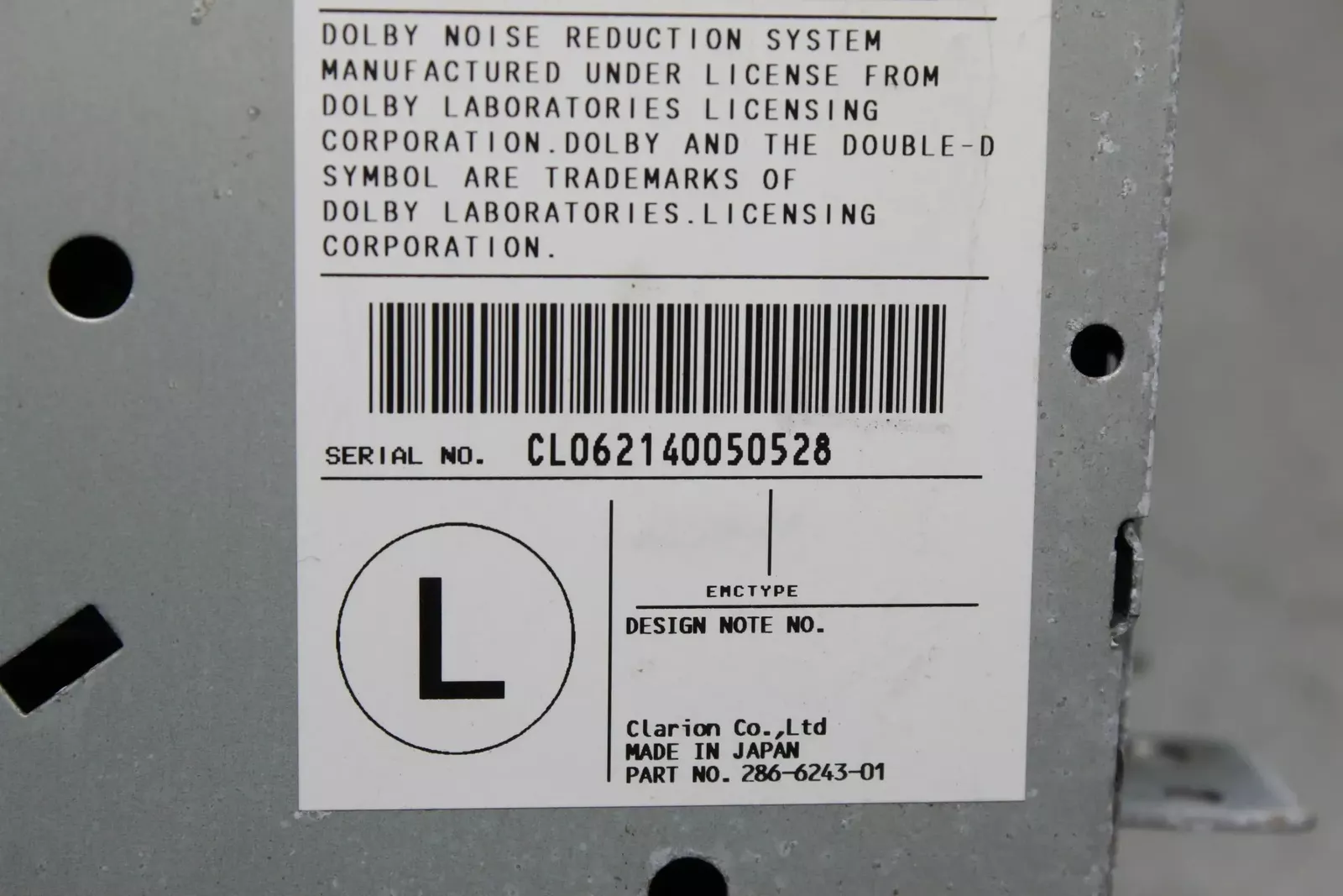 Nissan Clarion label serial number